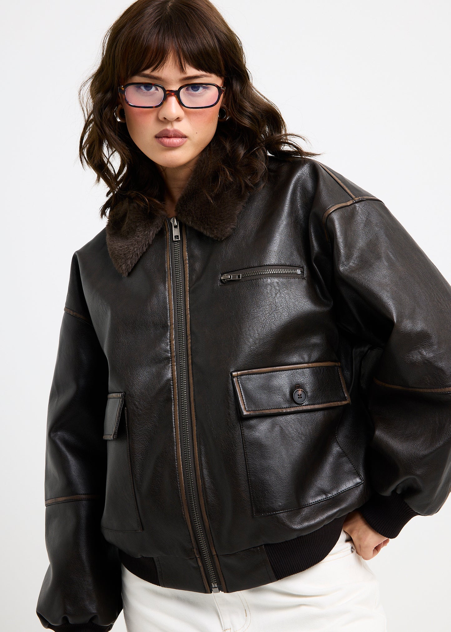 Cody Fur Trim Distressed PU Jacket