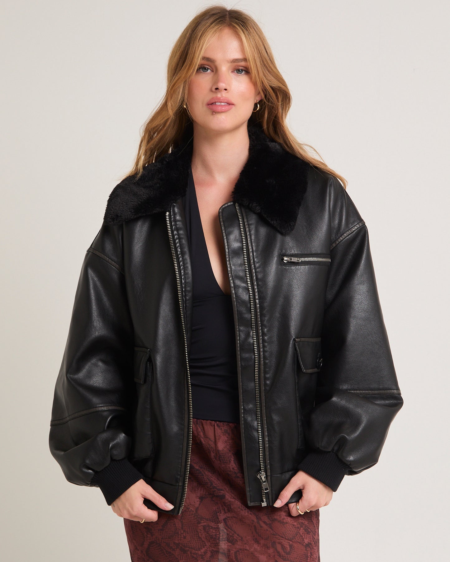 Cody Fur Trim Distressed PU Jacket