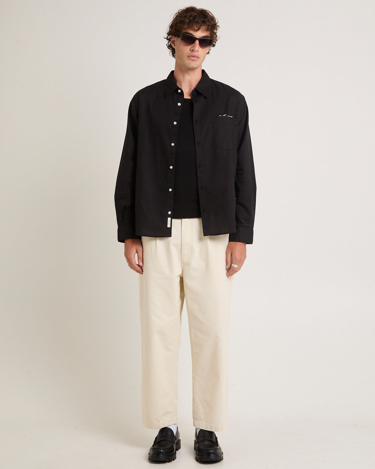 Script Oxford Long Sleeve Shirt BLACK