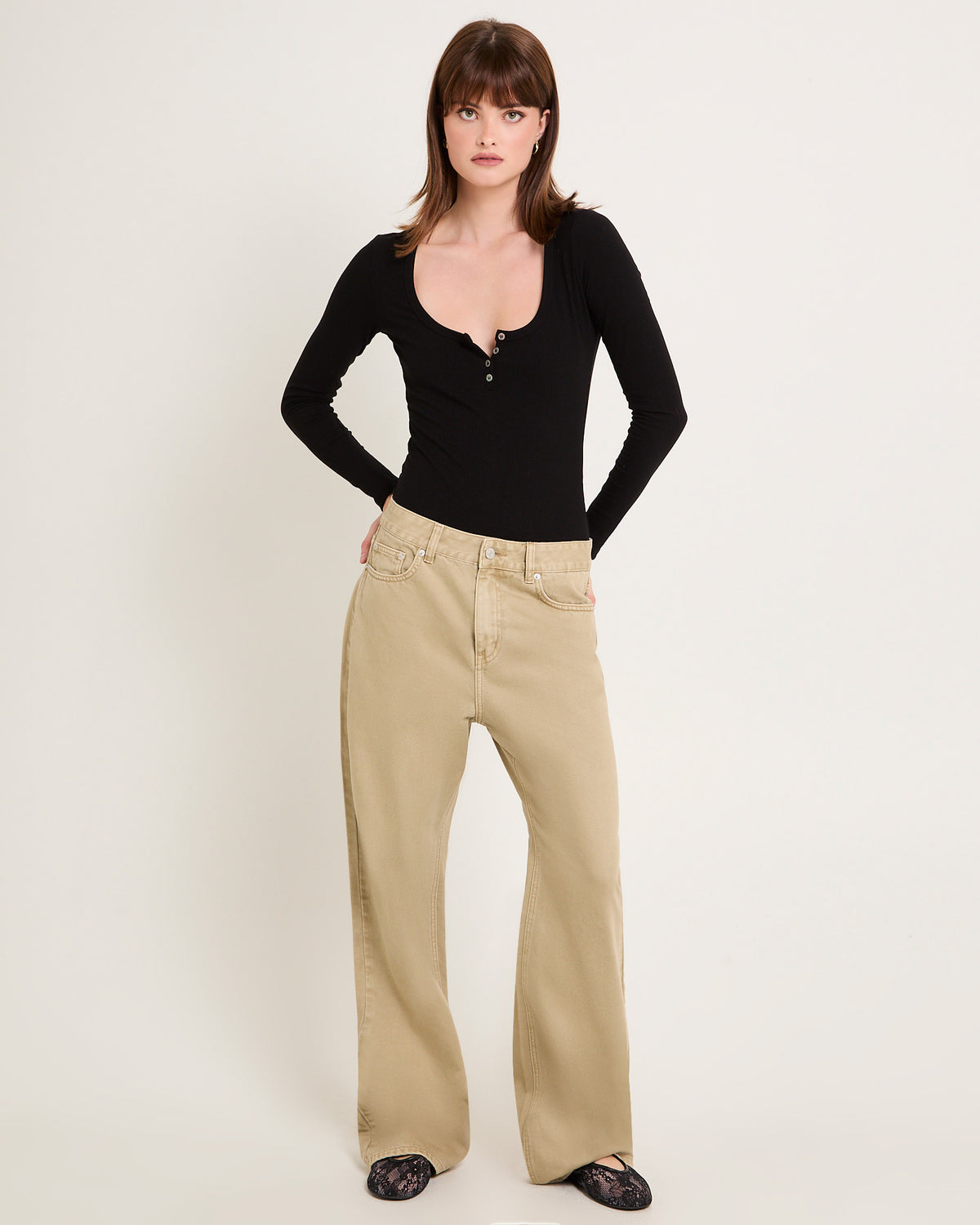 Soft Knit Rib Button Bodysuit BLACK