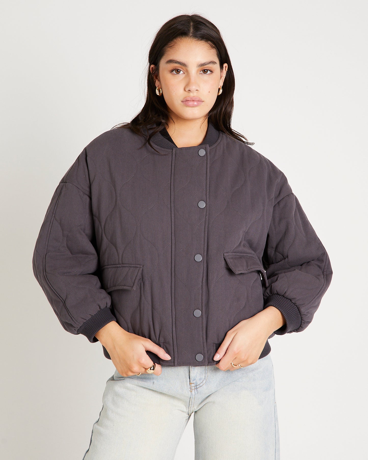 Quilt Detail Oversized Bomber Jacket