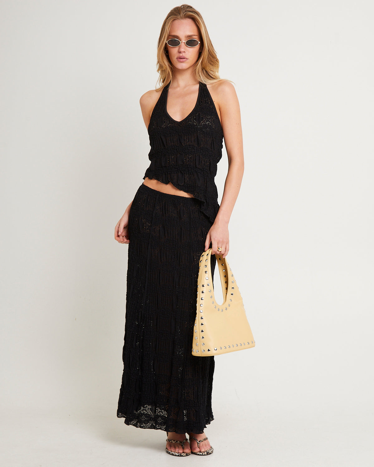 Amore Asymmetrical Textured Maxi Skirt BLACK