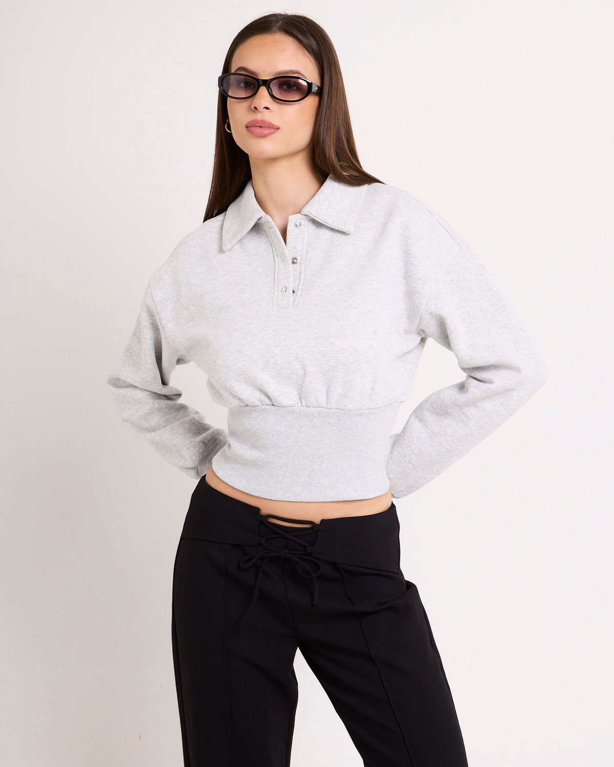 Tori Fleece Button Up GREY MARLE