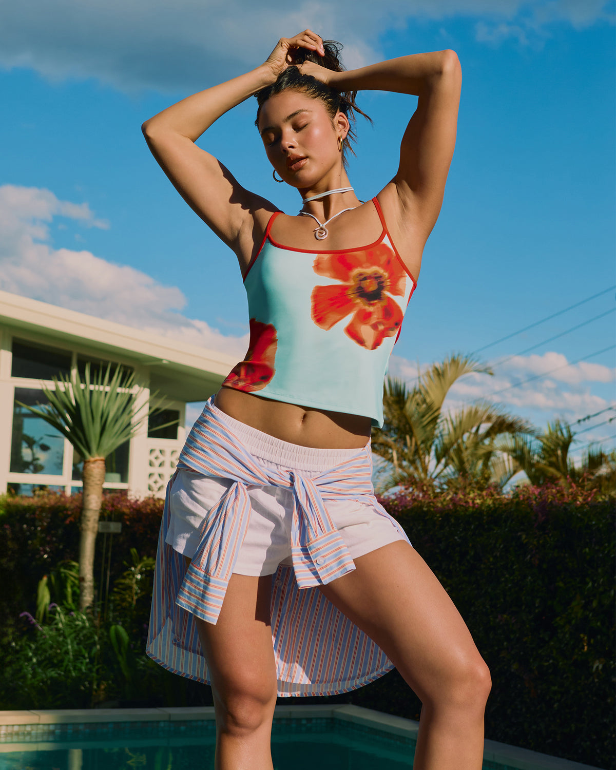 Poppy Flower Tank Top BLUE