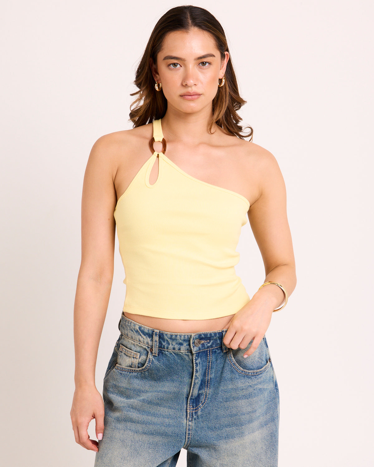 Kenzie One Shoulder Rib Tank YELLOW