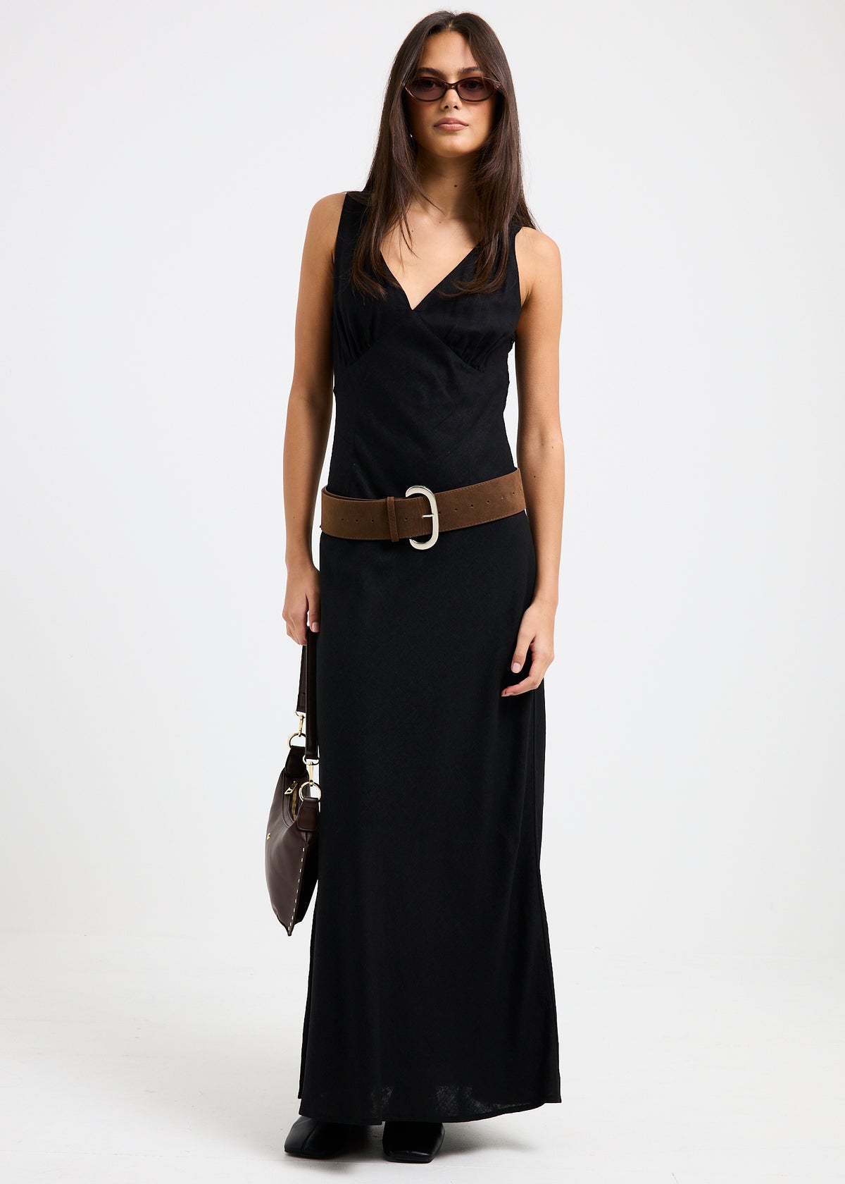 Kaia V Neck Midi Dress BLACK