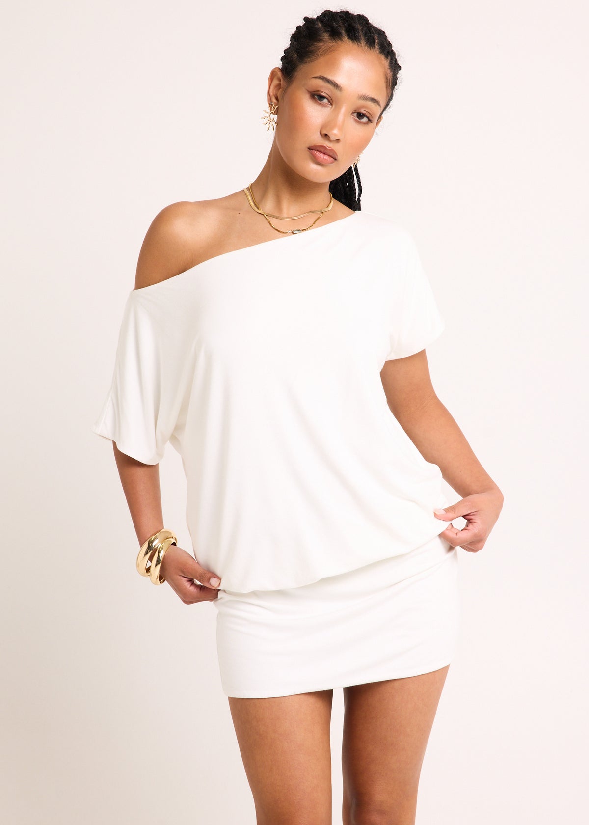Chantal Off Shoulder Mini Dress WHITE