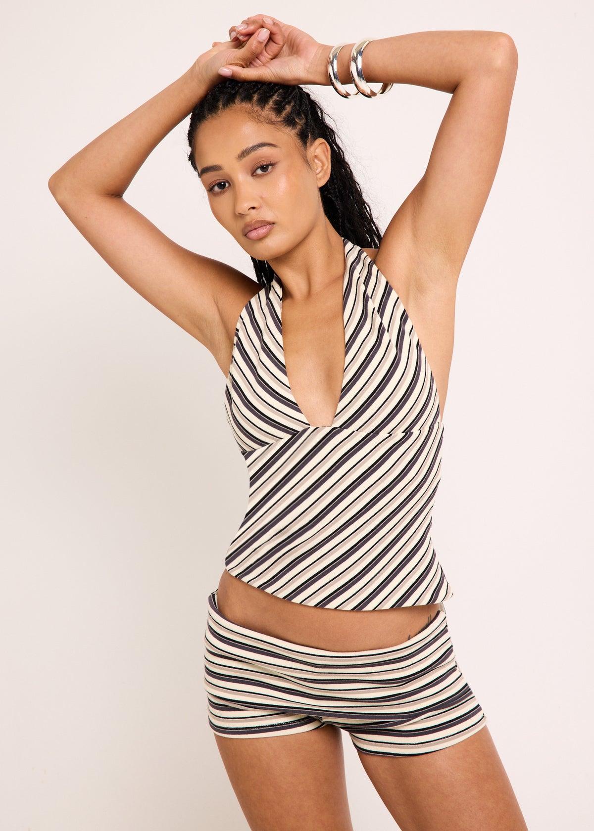 Danni Stripe Halter Top GREY STRIPE
