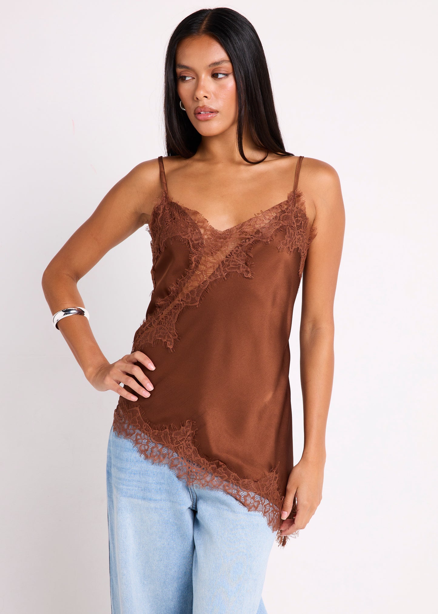 Hollie Asym Hem Lace Satin Cami