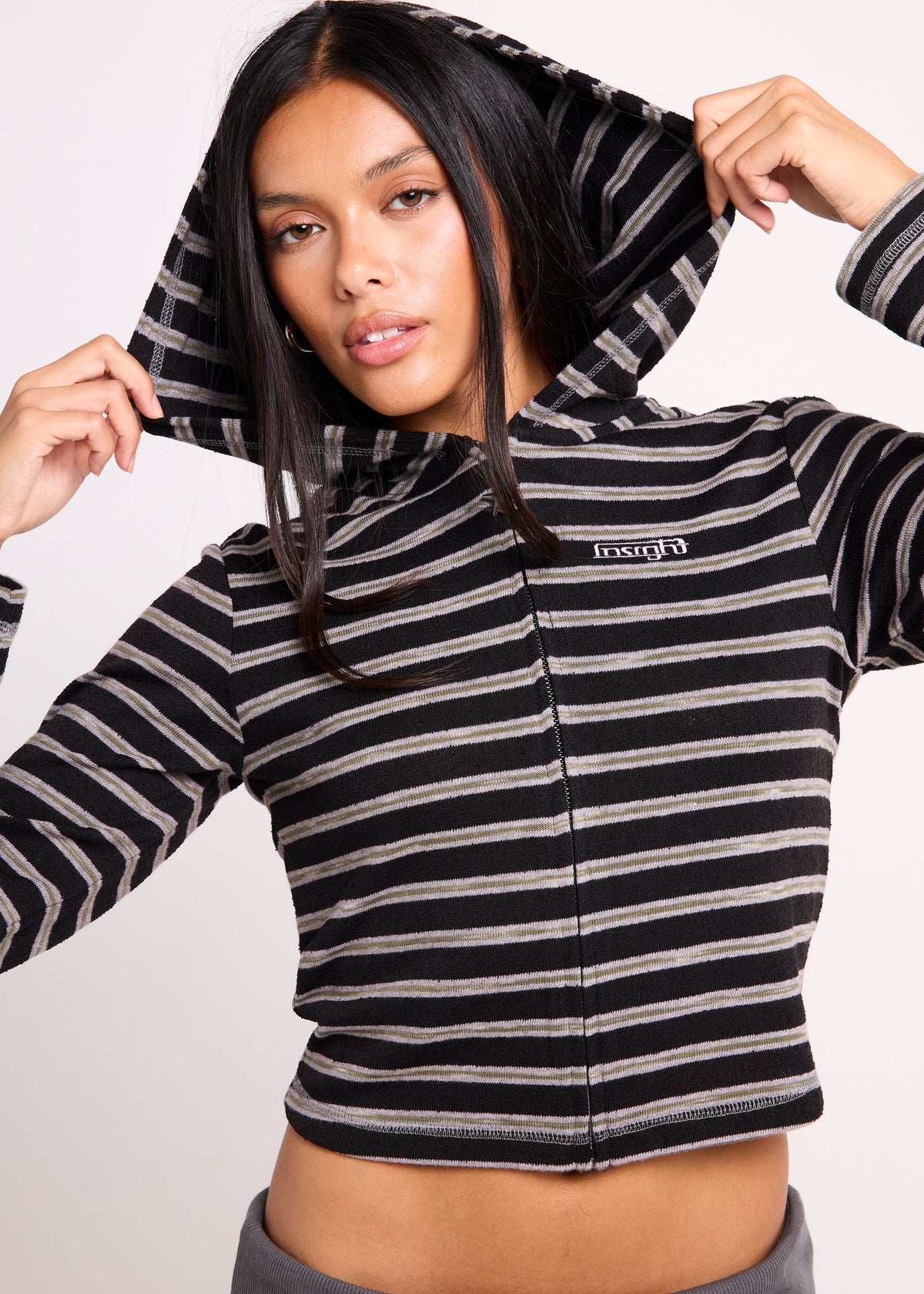 Farrah Stripe Zip Hoody GREY STRIPE