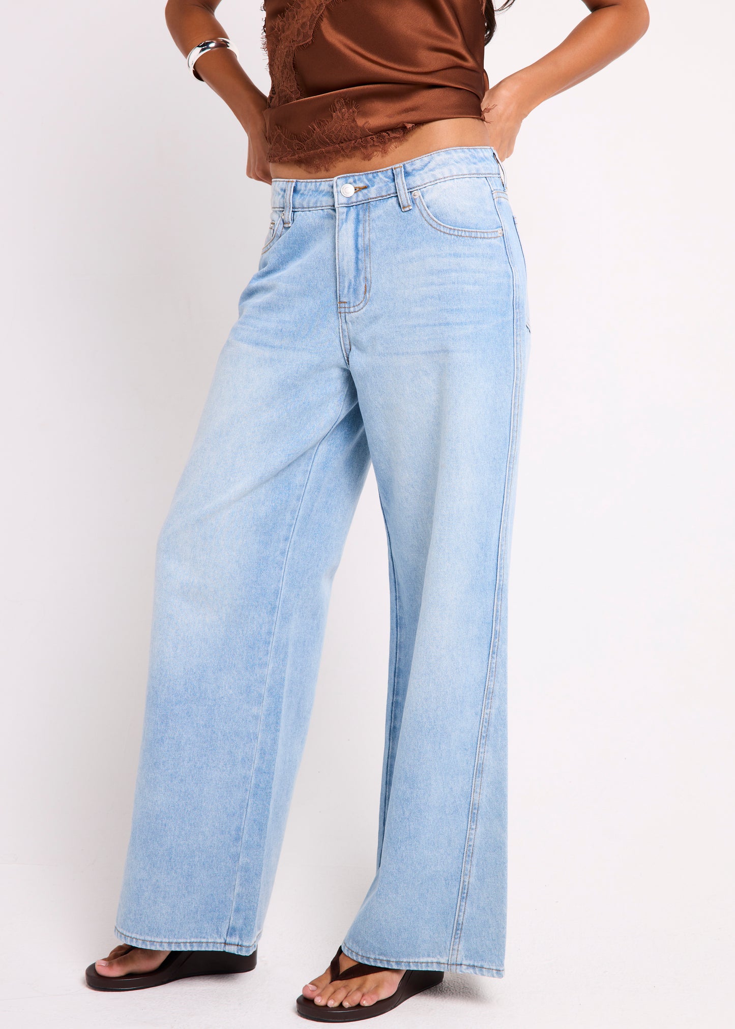 Fez Wide Leg Flare Denim Pants