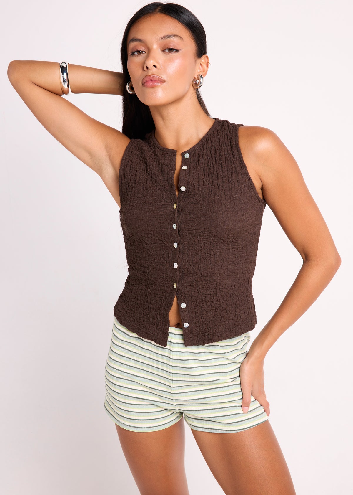 Maya Crinkled Tank Top CHOCOLATE