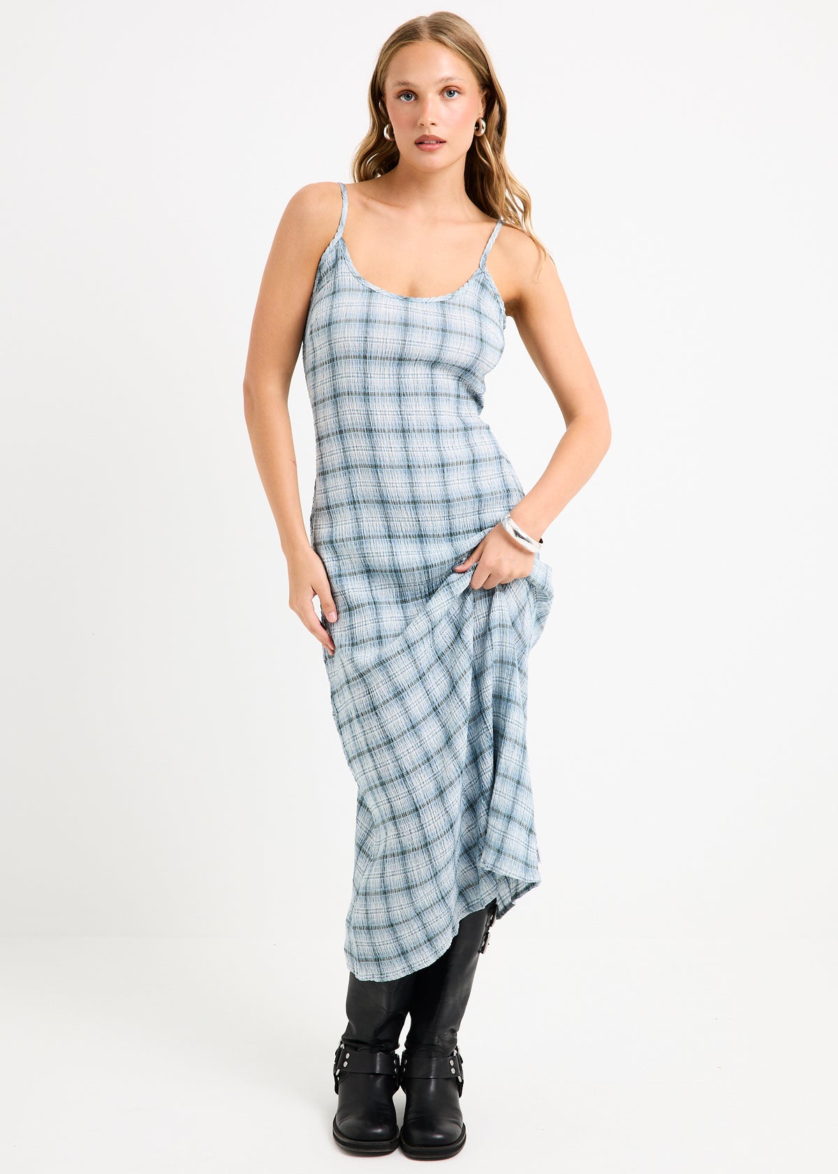 Rumi Seersucker Midi Dress OVERCAST CHECK