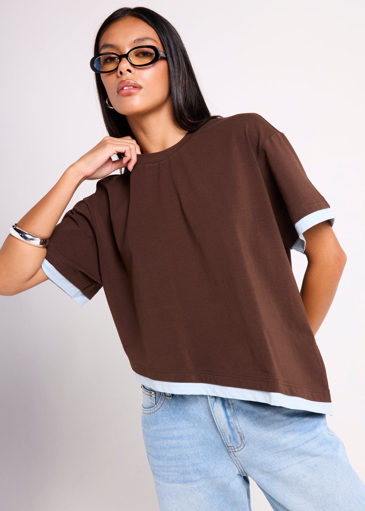Alya Asymmetric Tee BROWN BLUE