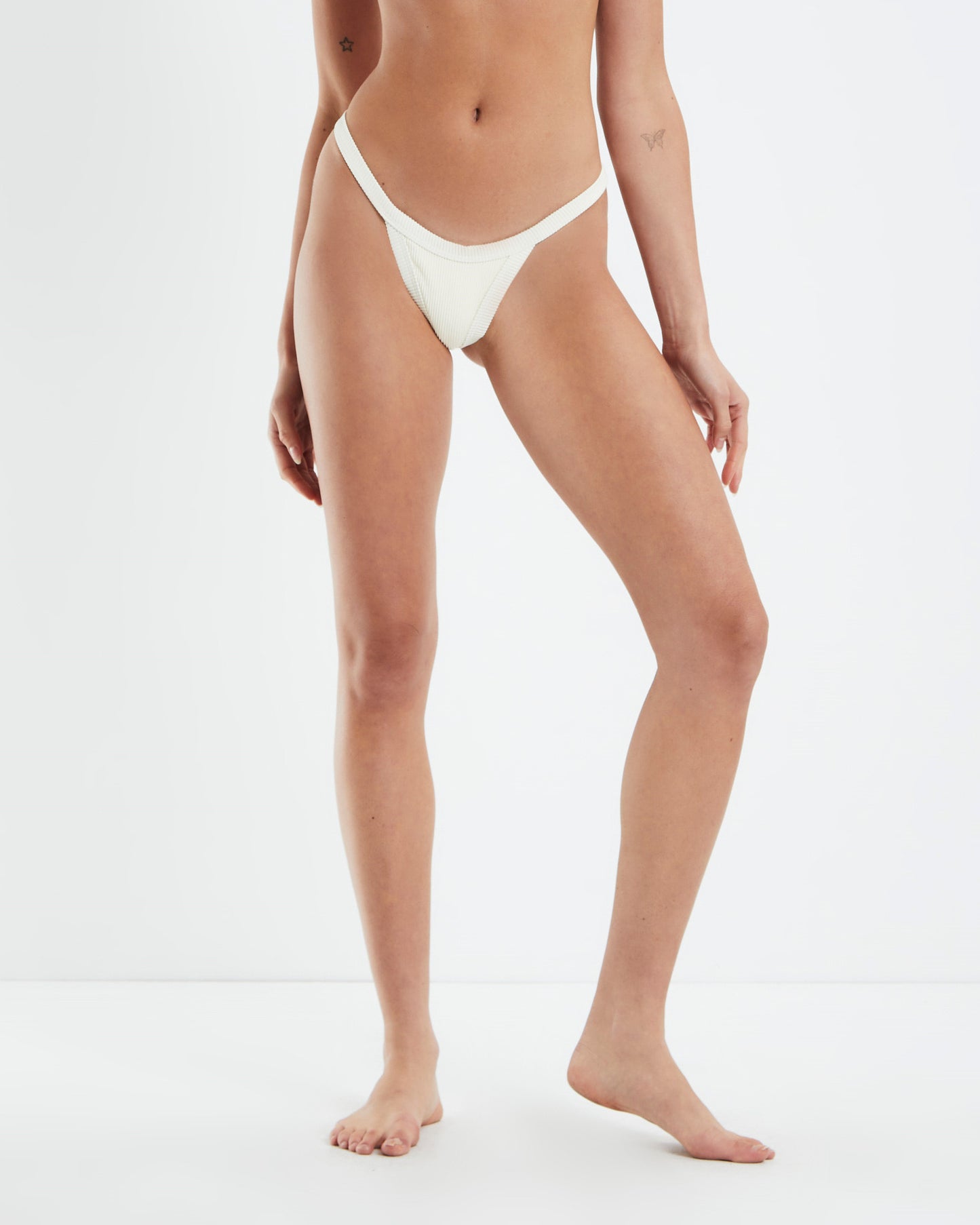 Rib Fixed Skimpy Bikini Bottoms Almond White