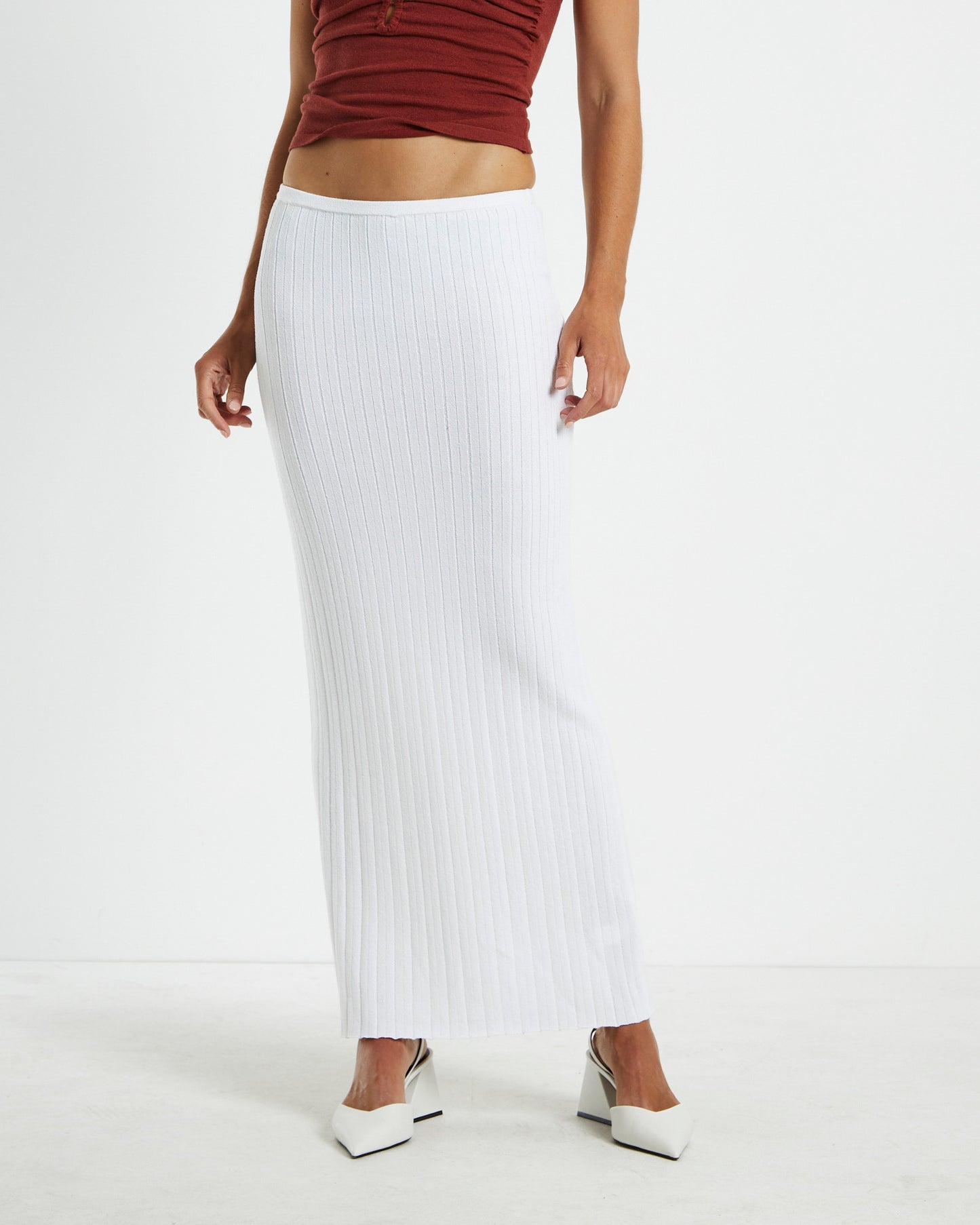 Tayla Texture Knit Midi Skirt Off White