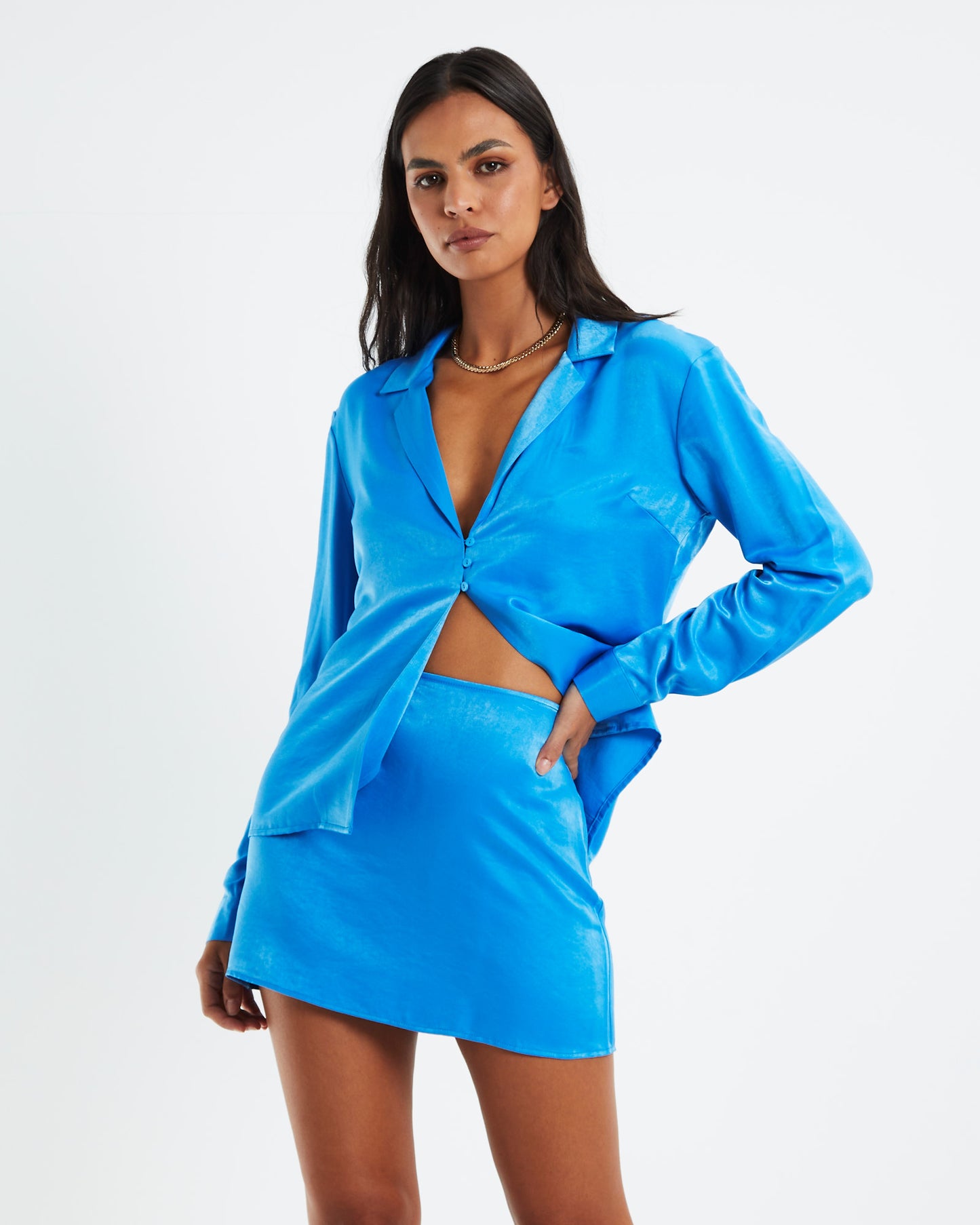Esme Silky Longline Shirt Blue