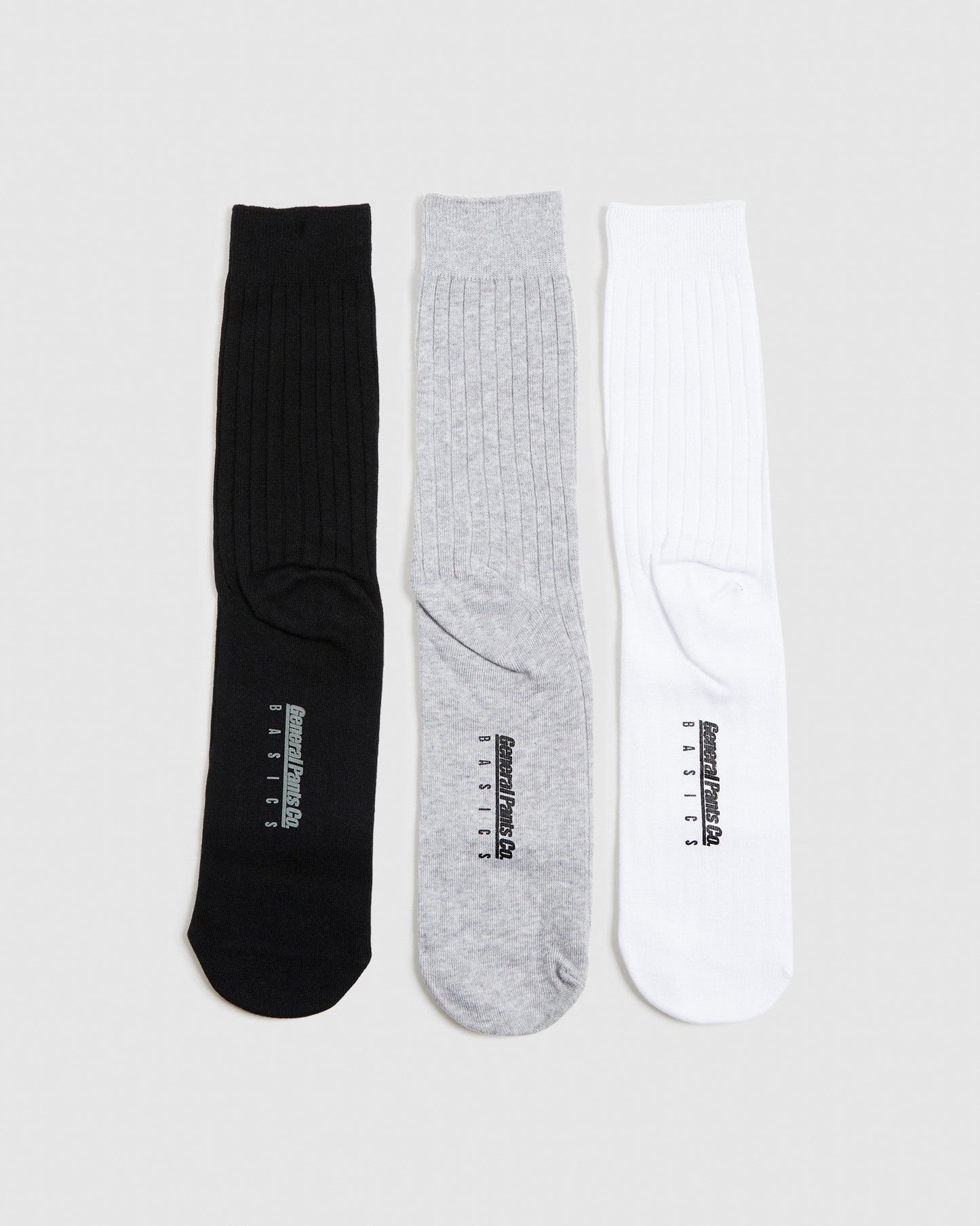 Rib Socks 3 Pack White/Black/Grey
