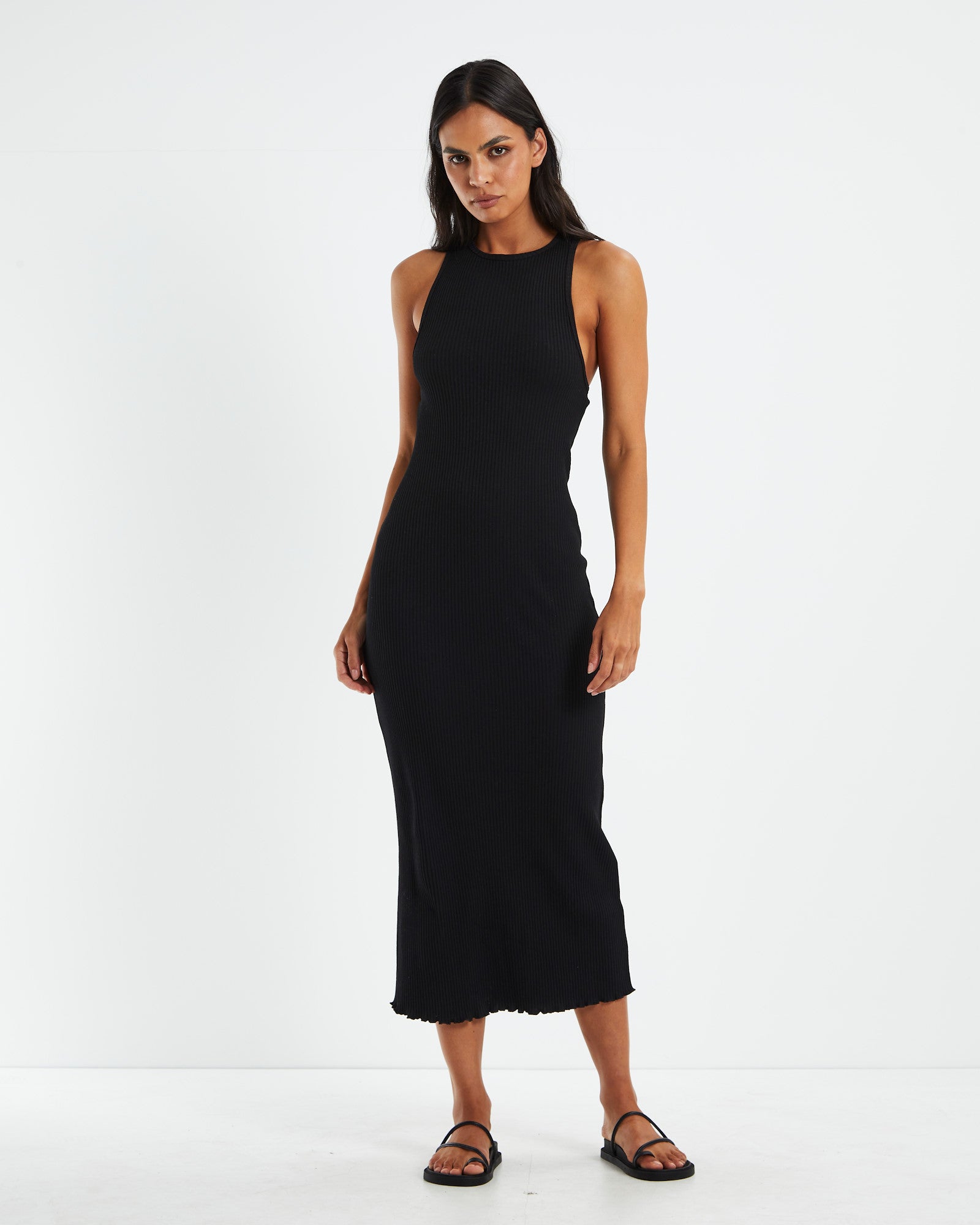 Reeta Ribbed Knit Twist Back Dress Black – General Pants Co