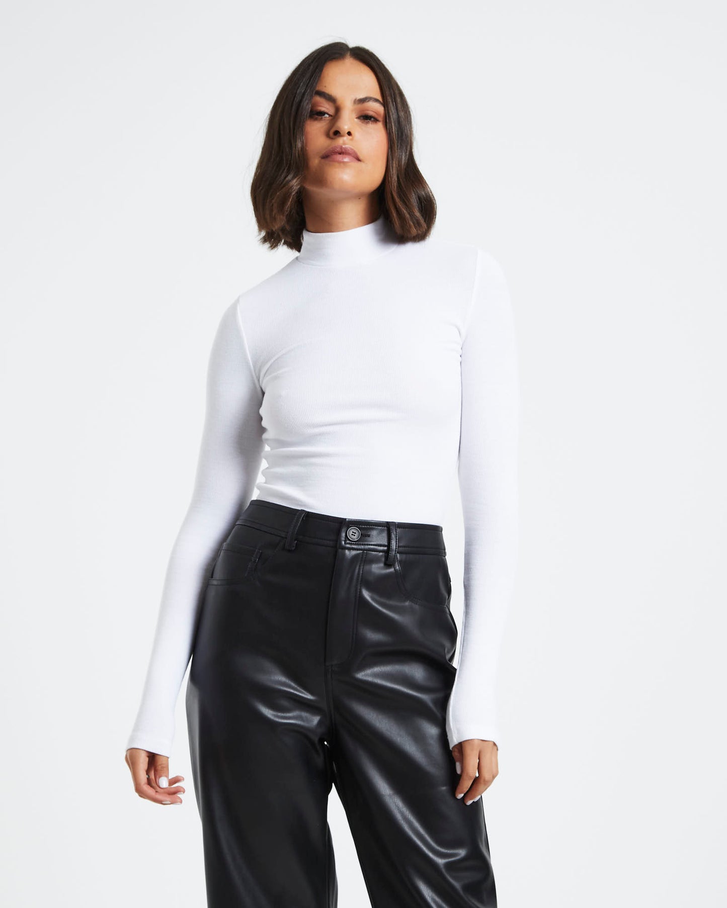 Ribbed Long Sleeve Skivvy White