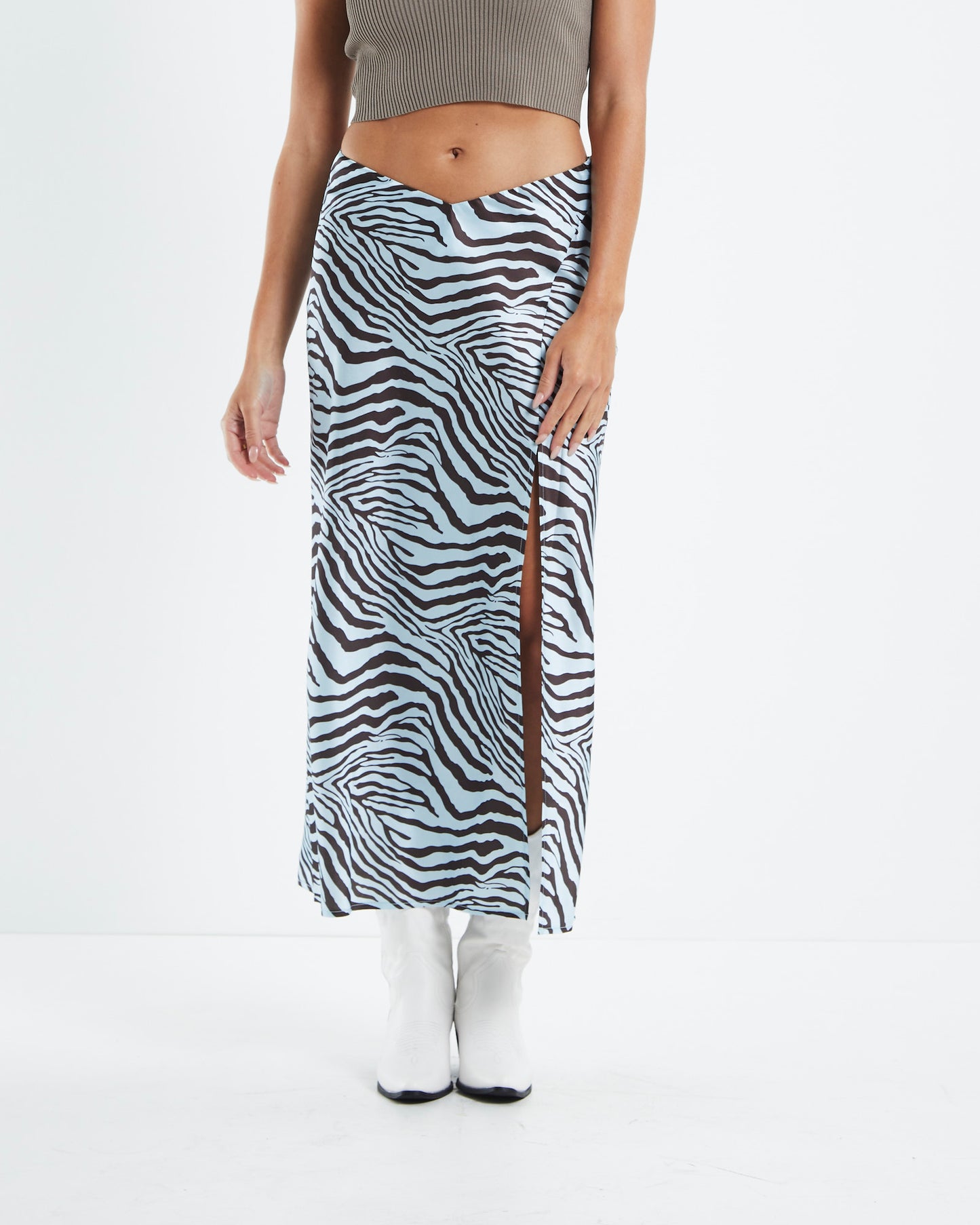 Zuri Zebra V Waist Silky Maxi Skirt