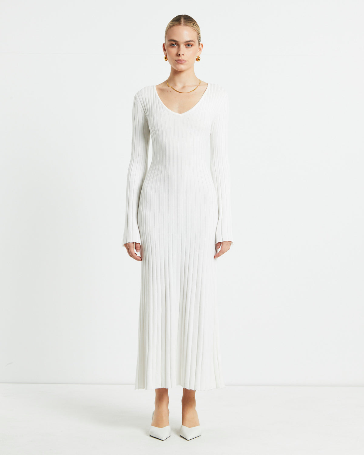Sophie Long Sleeve Rib Knit Dress WHITE