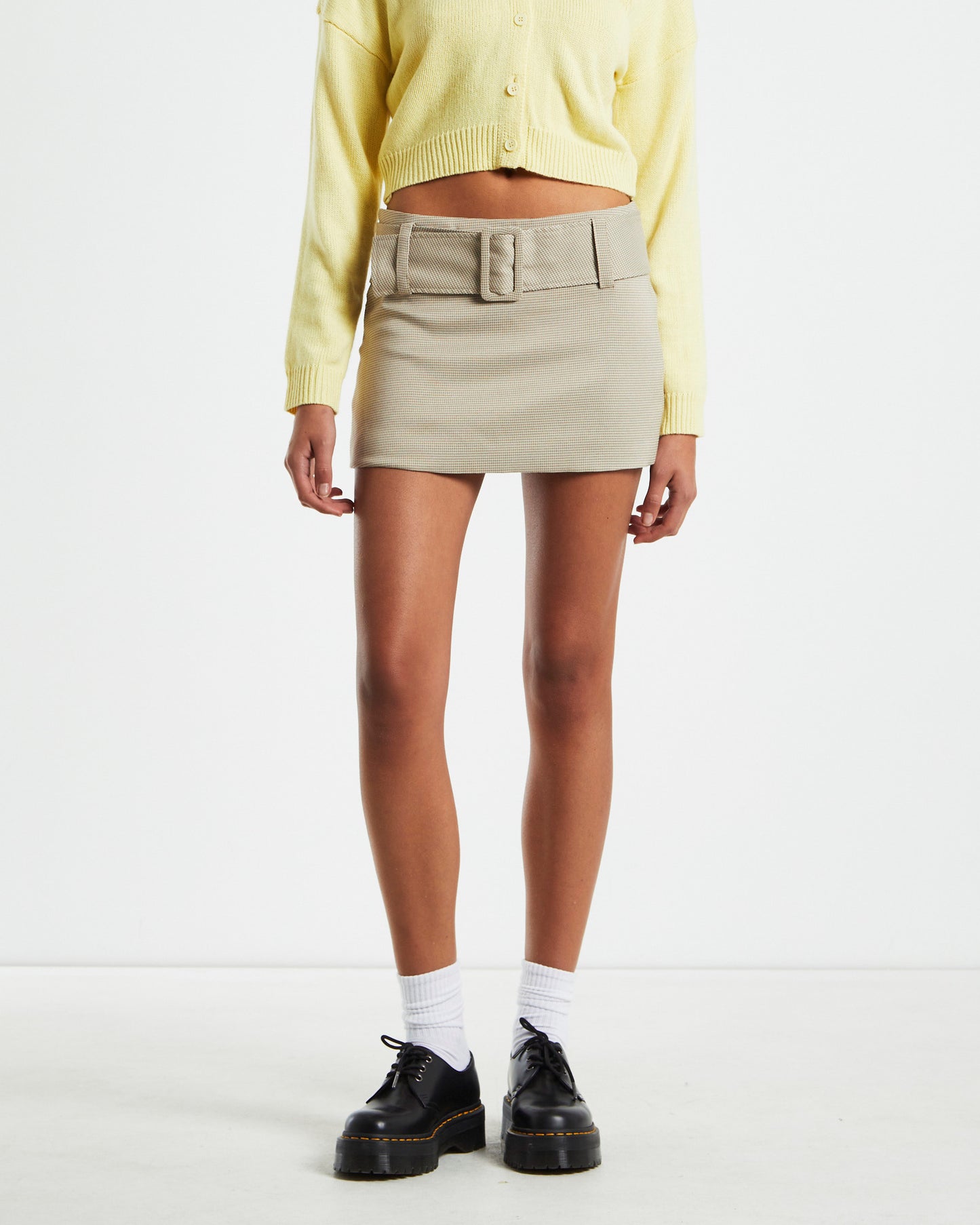 Nova Low Rise Geo Mini Skirt in Beige