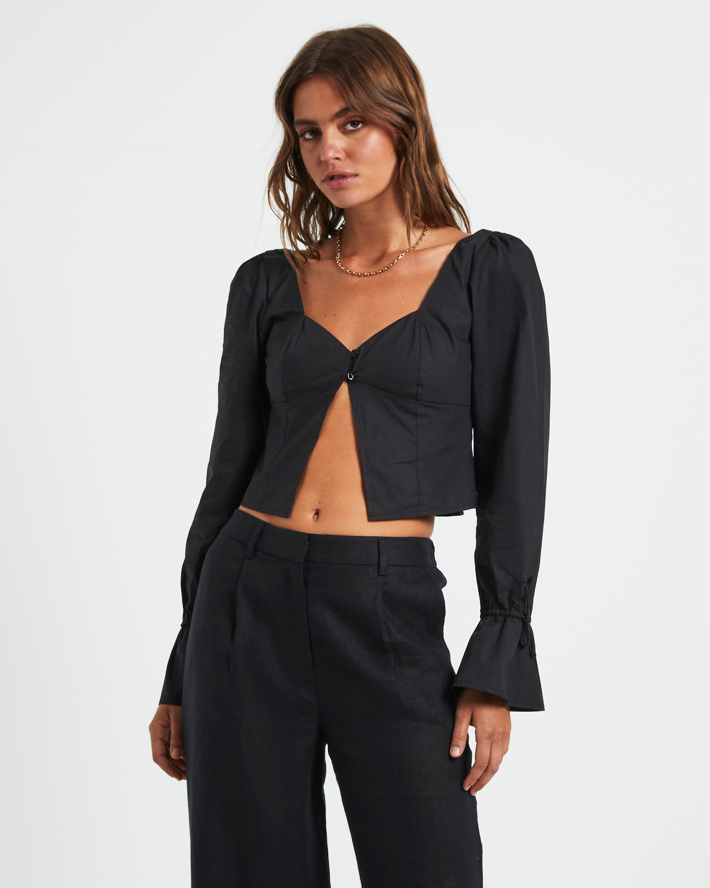 Bree Poplin Button Shirt in Black