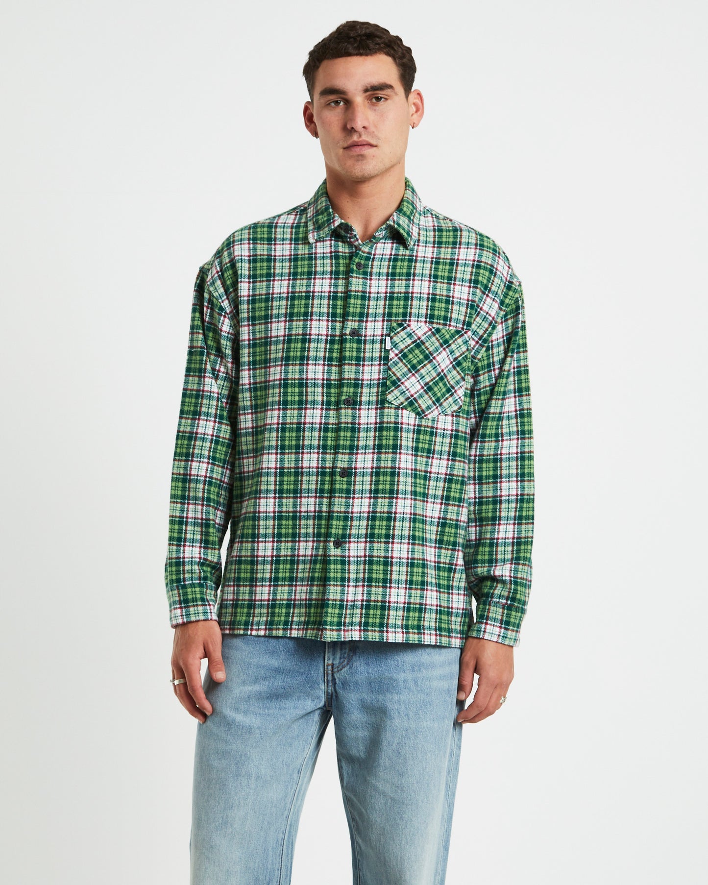 Portland Long Sleeve Flanno Shirt in Teal Green