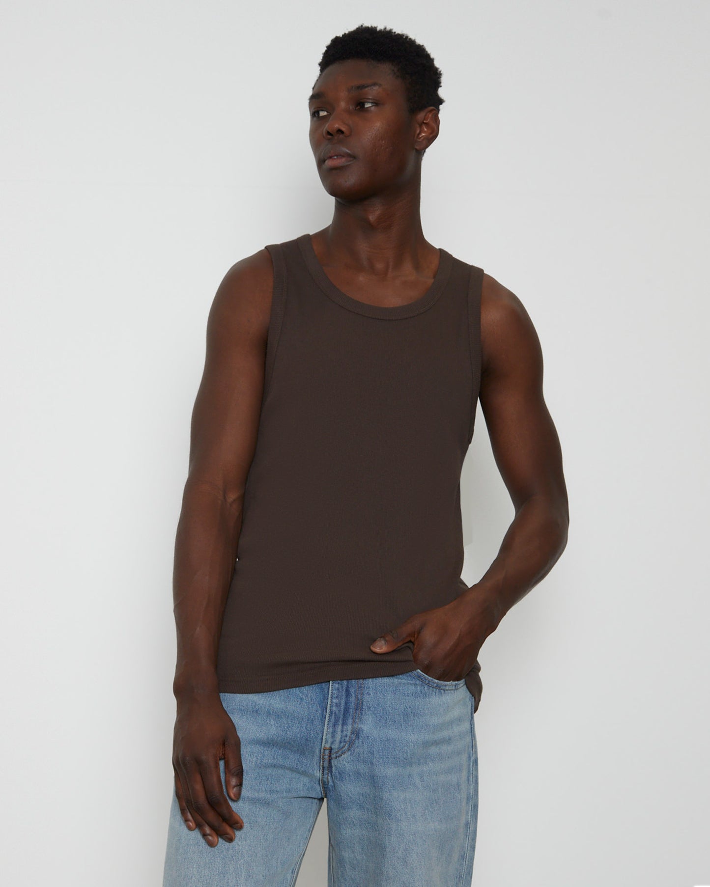 Rib Singlet in Umber Brown