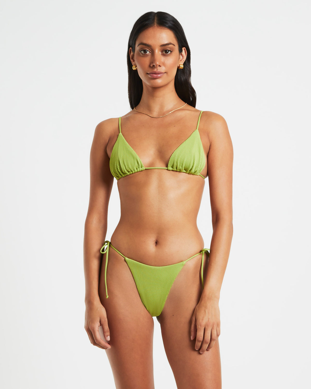Rib Skinny Strap Triangle Bikini Top CITRUS G