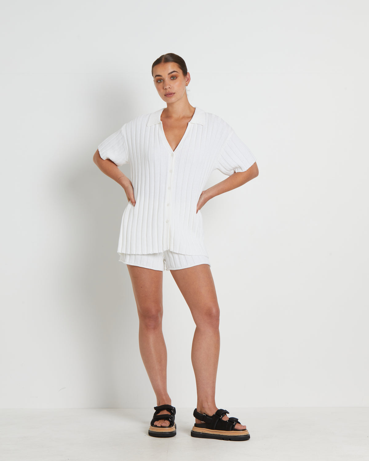 Bambi Button Short Sleeve Top WHITE