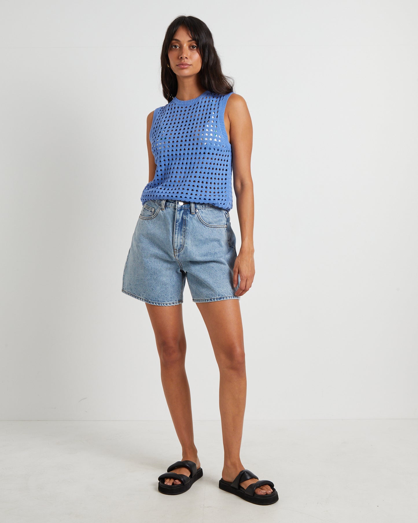 Iris Crochet Tank Top in Sea Blue