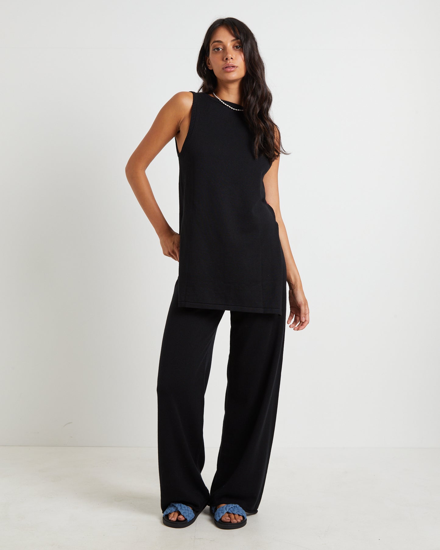 Riley Split Tank Top in Black