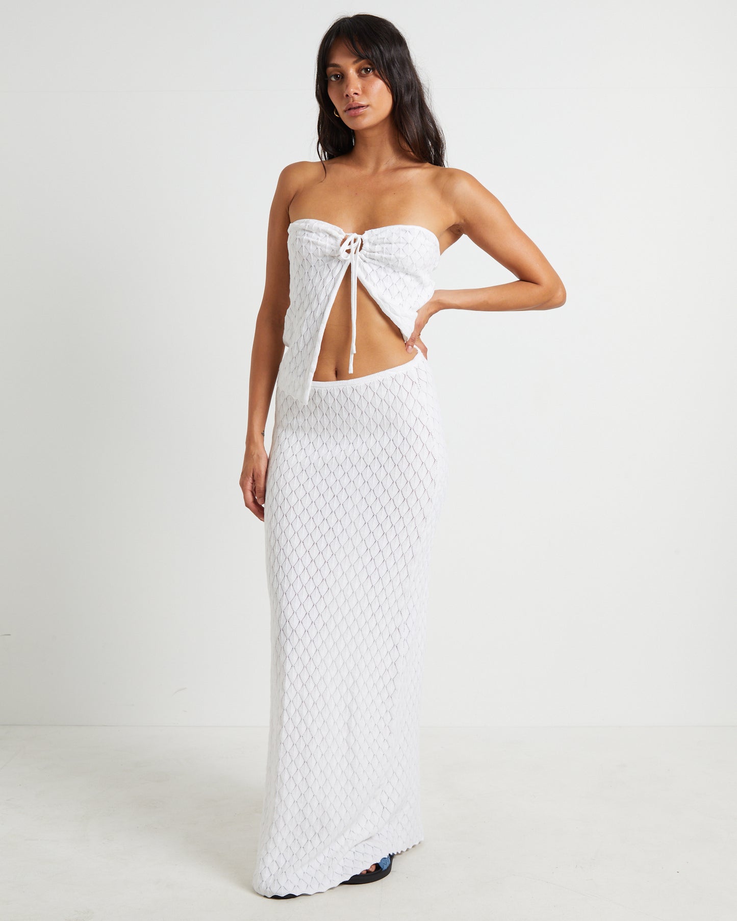 Josie Crochet Maxi Skirt in White