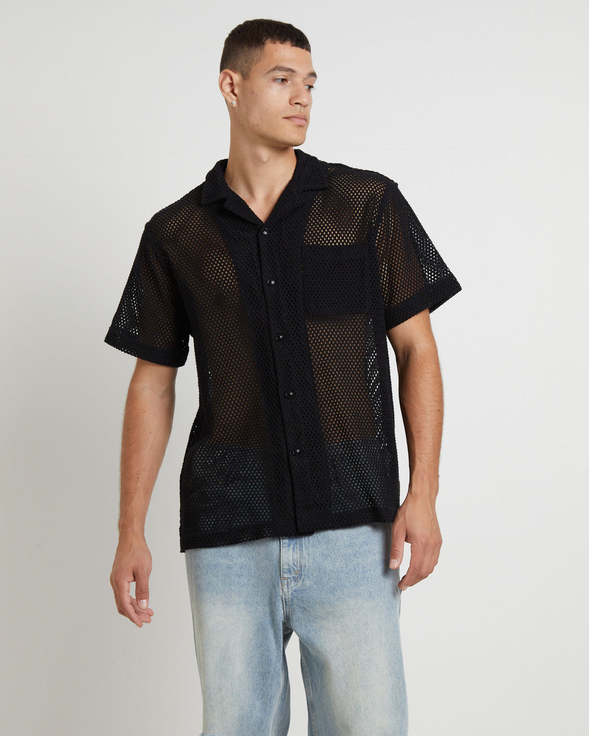 Diego Mesh Short Sleeve Shirt in Black BLACK