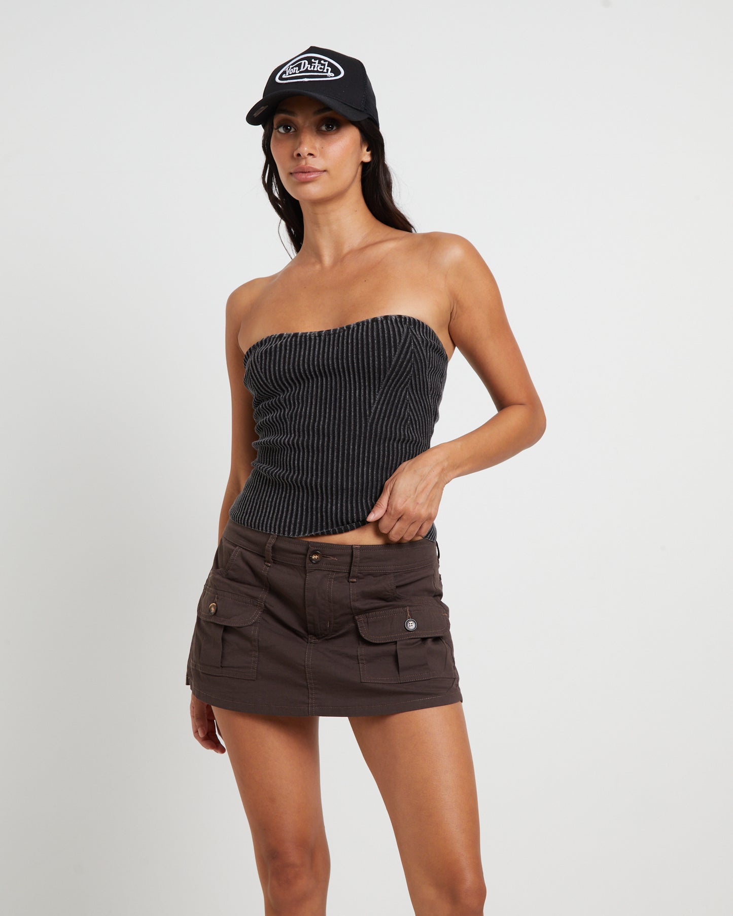 Kiah Acid Rib Knit Bandeau Top in Black