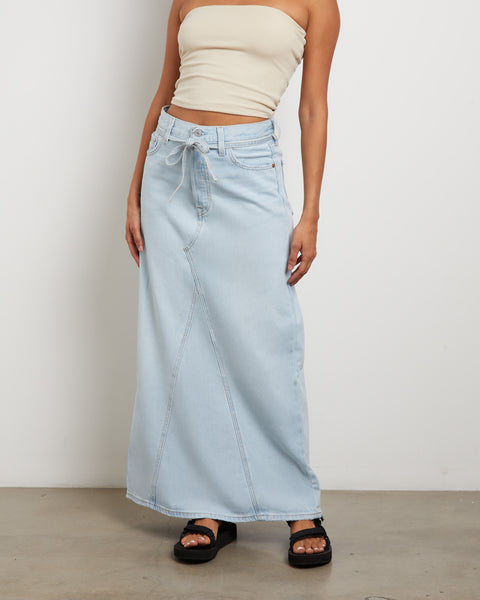 【mnem】Laken Color Matching Belt Skirt Pants Iconic Long Denim Belt Skirt in So Called Pants – General