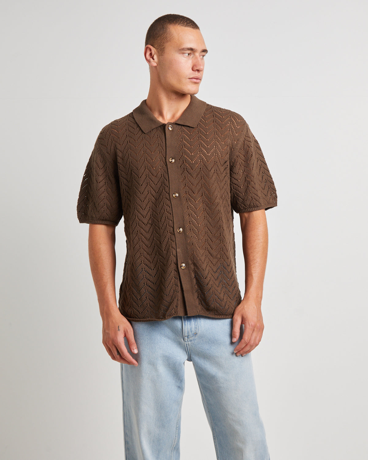 Blaxland Knit Short Sleeve Shirt in Brown BROWN