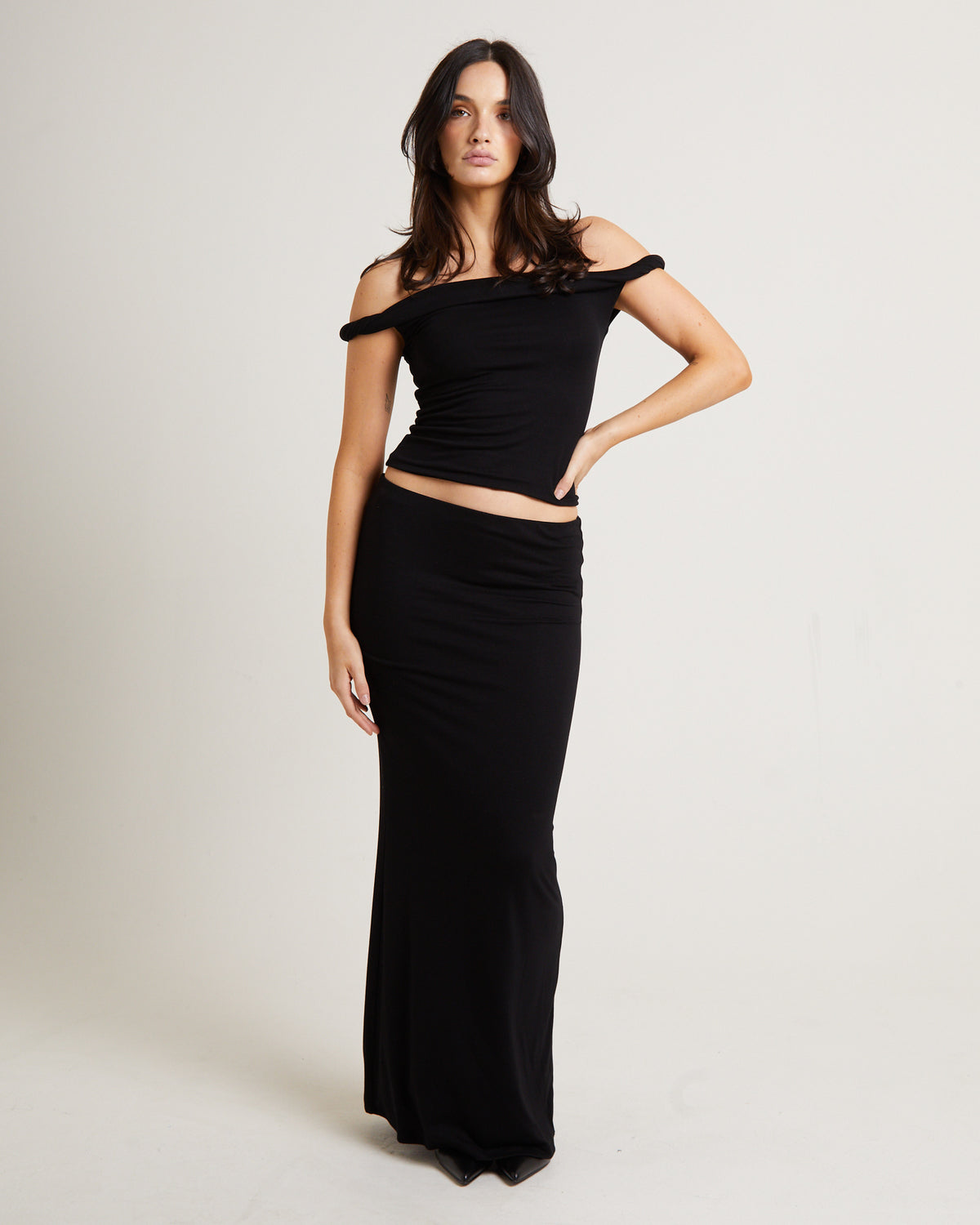 Dom Slinky Hipster Maxi Skirt BLACK