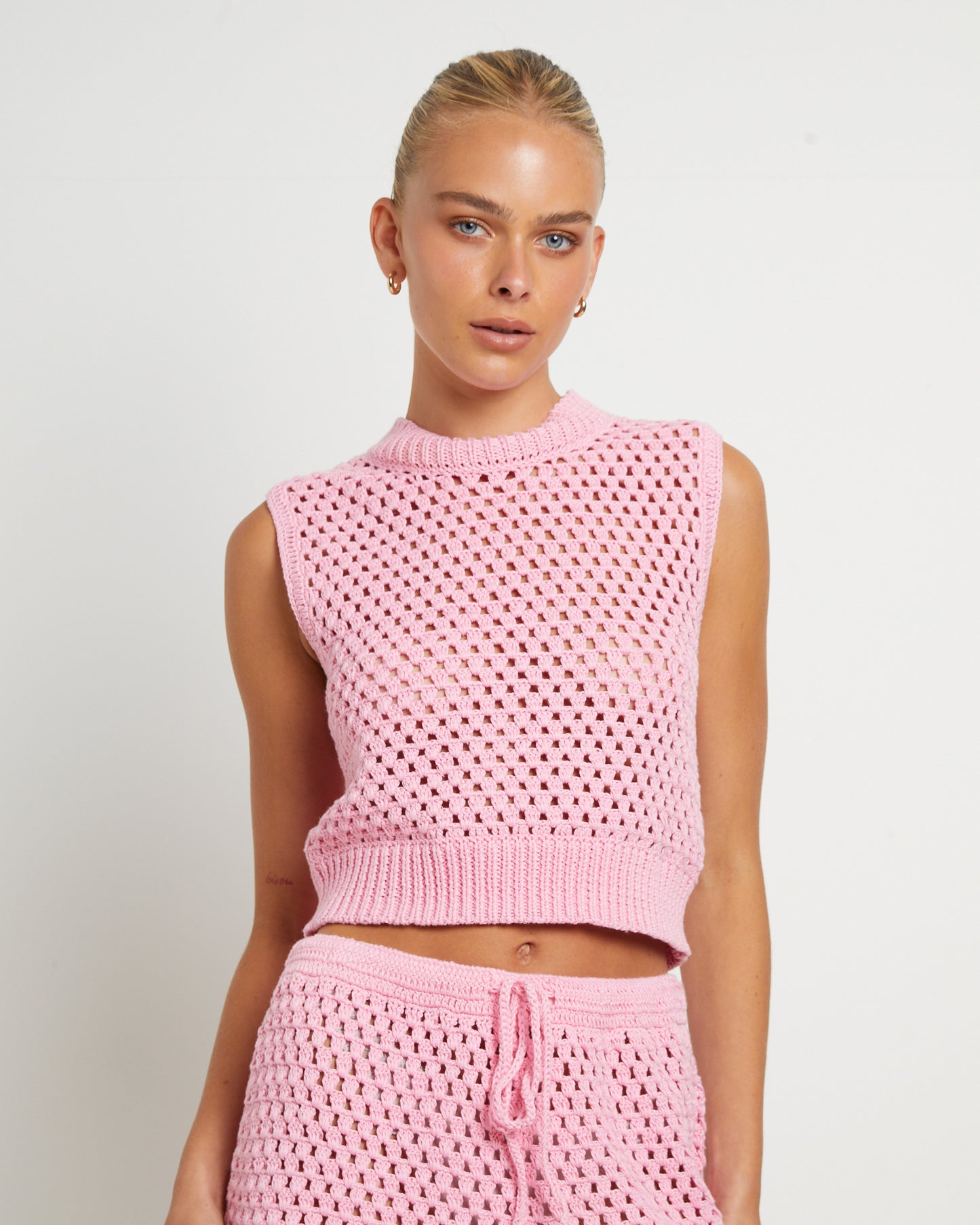 Isla Crochet Vest in Pink