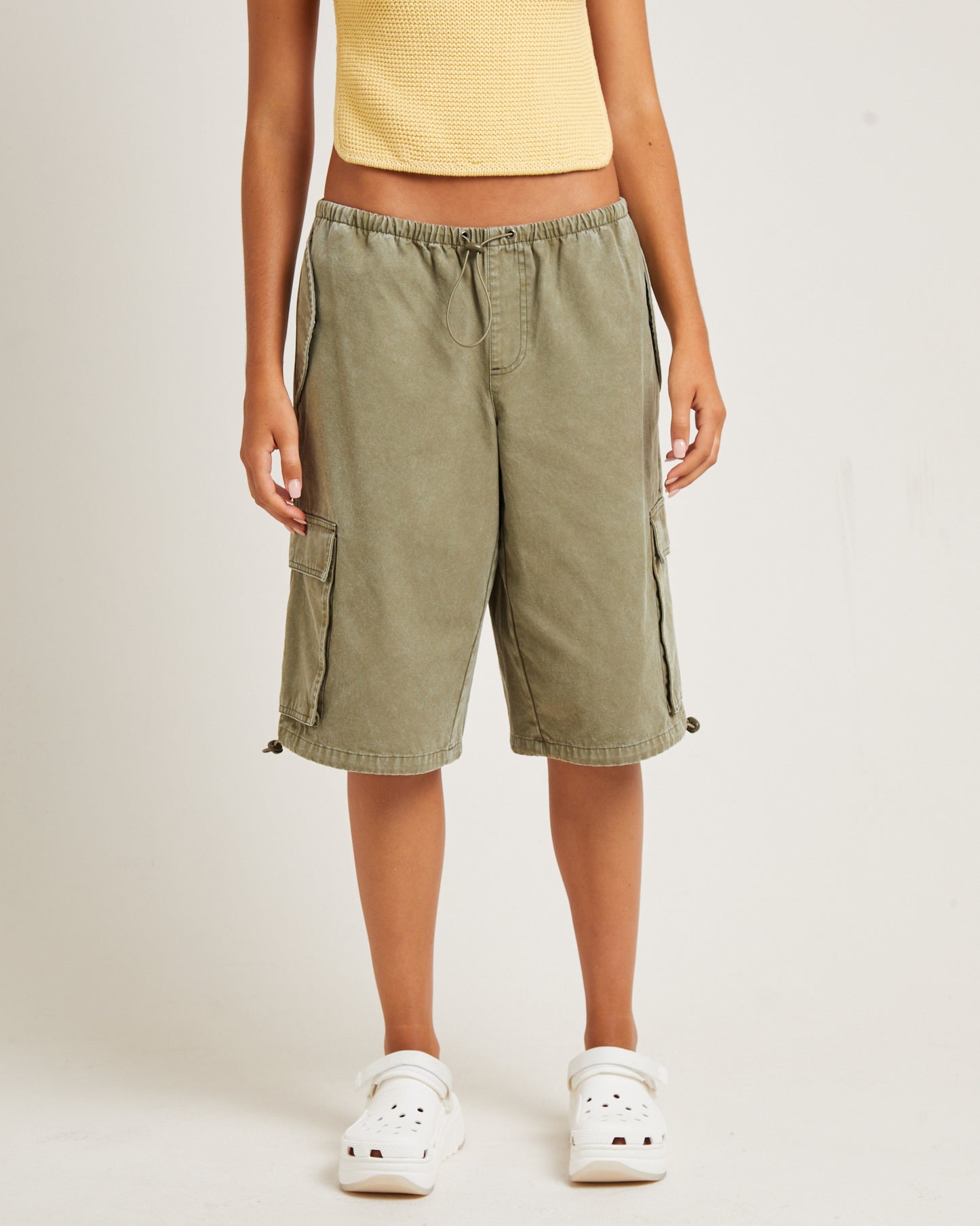 Shallows Cargo Jort Shorts in Khaki