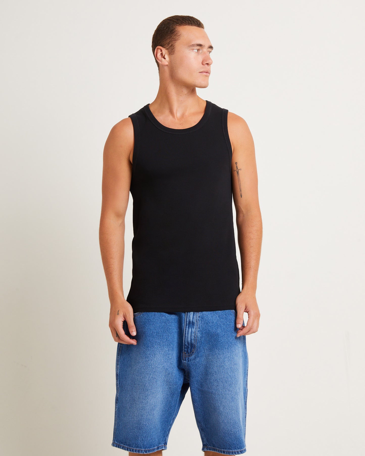 Mens Ribbed Singlet in Black