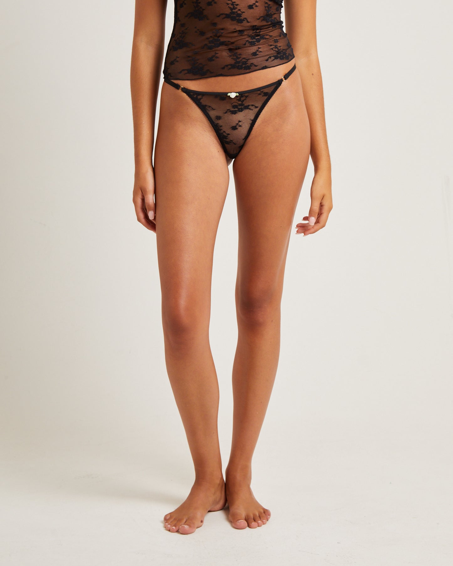 Blair Rosette Lace Thong Black