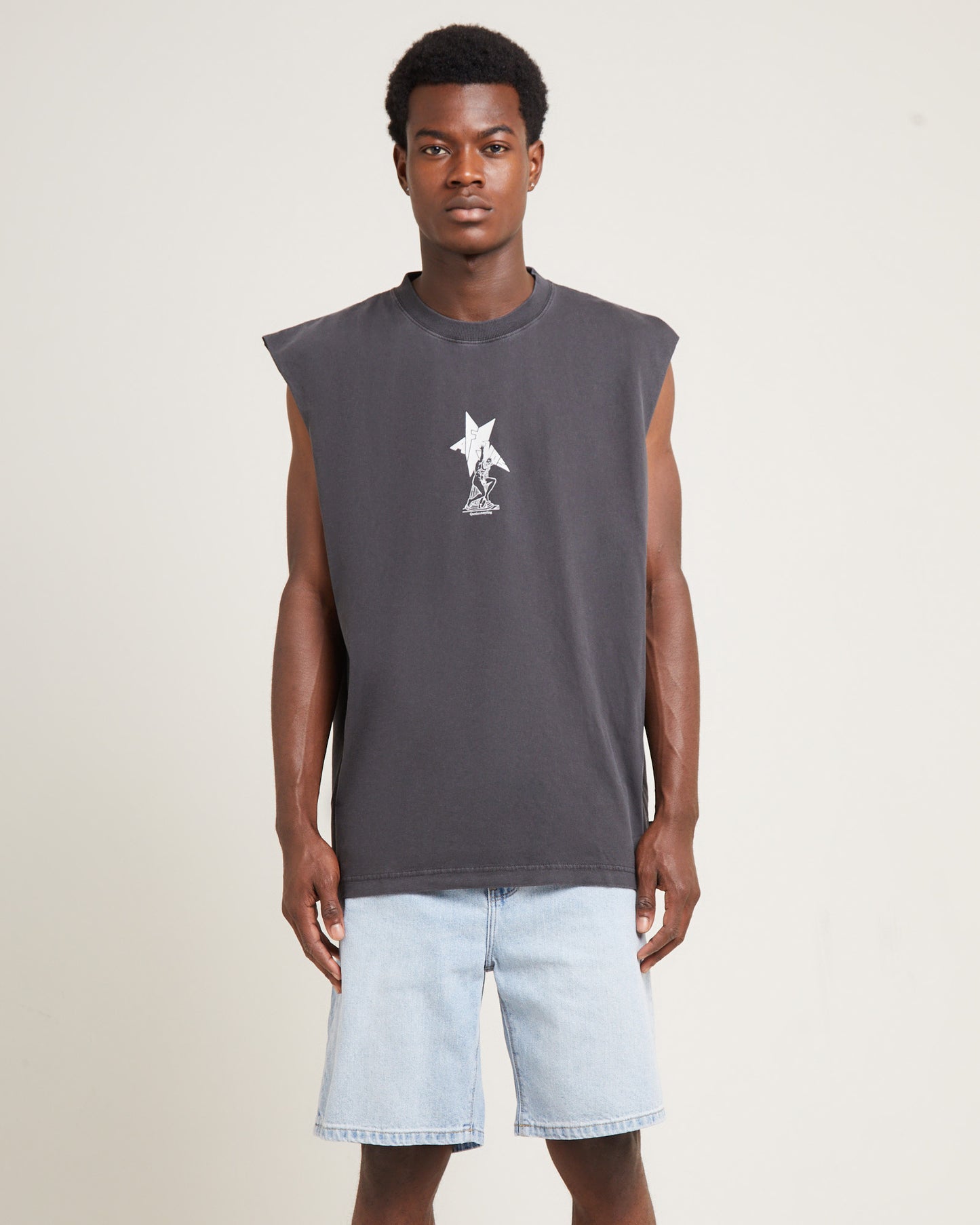 Statue Recycled Sleeveless Tee Stone Black