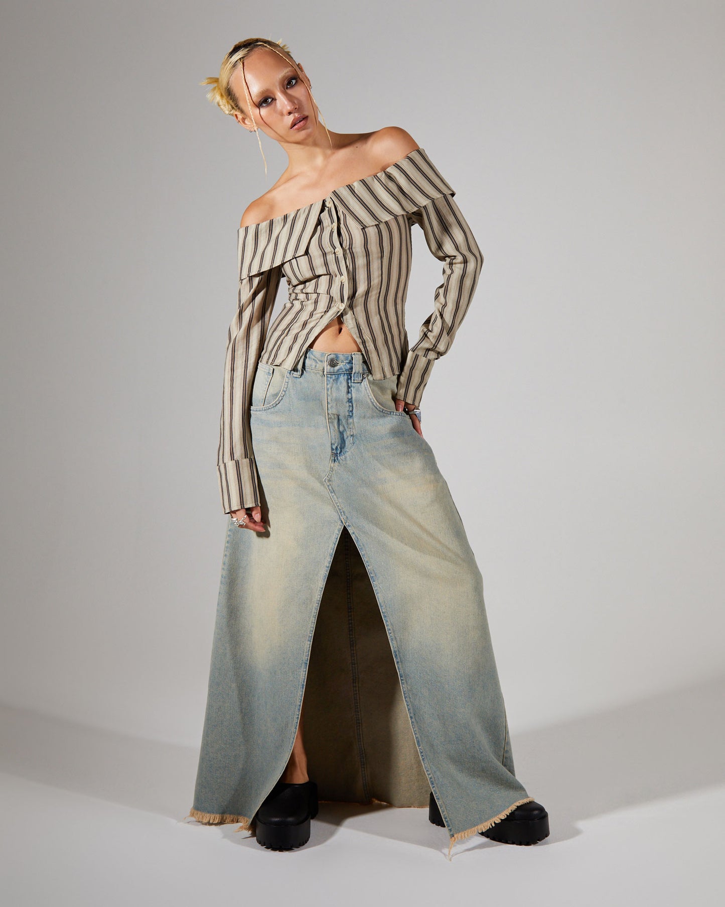 Colossus Maxi Skirt Light Wash Denim