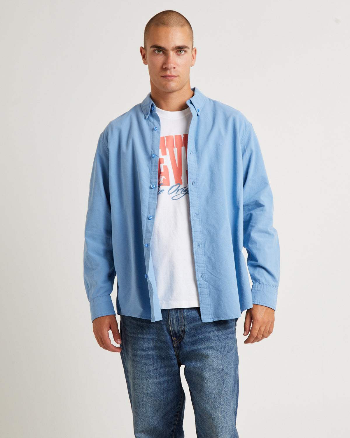 Authentic Button Down Long Sleeve Shirt Allure Blue ALLURE GARMENT DYE