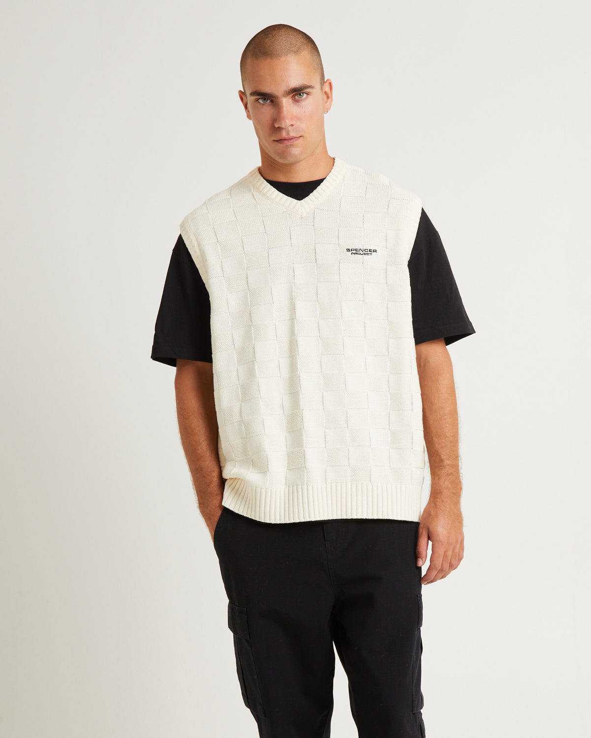 Check Knit Vest CREAM
