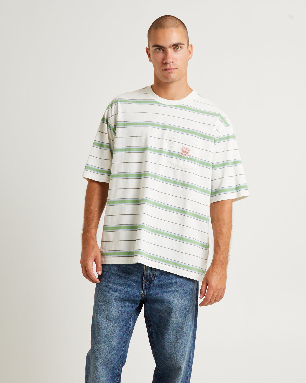 Short Sleeve Workwear T-Shirt Stanlee Strip Egret STANLEE STRIPE EGRET
