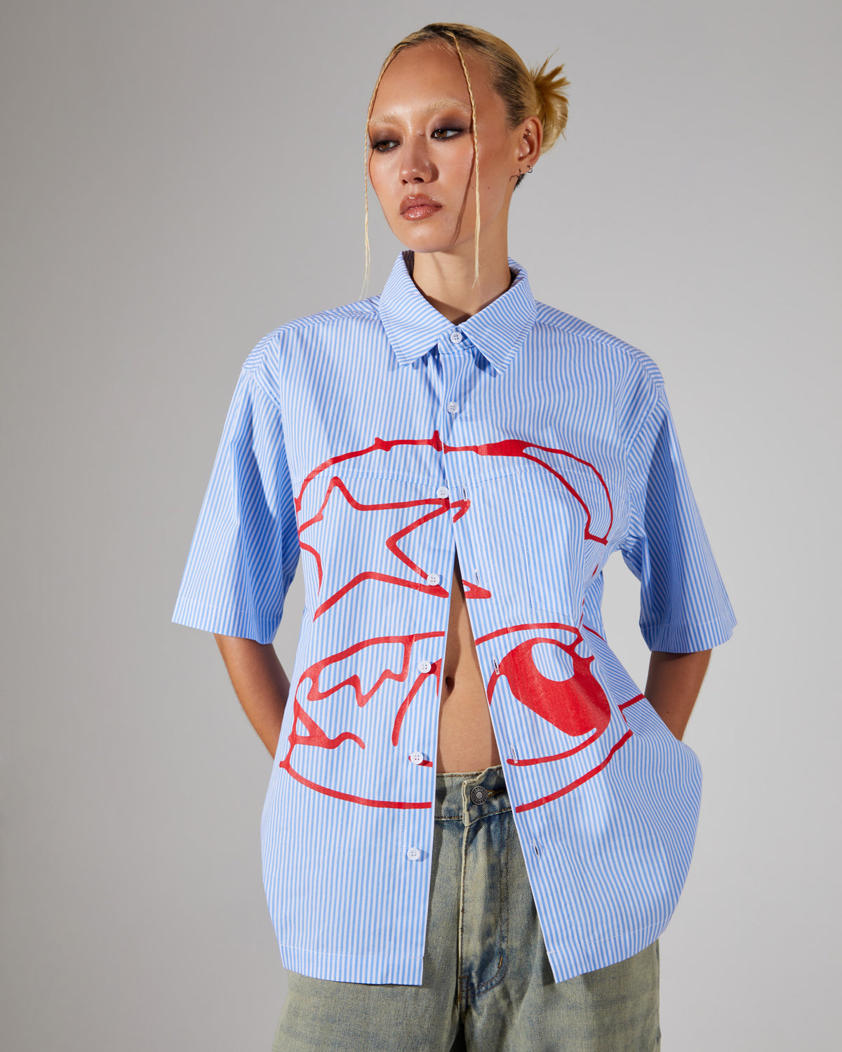 Stereo Stripe Short Sleeve Shirt ASSORTED